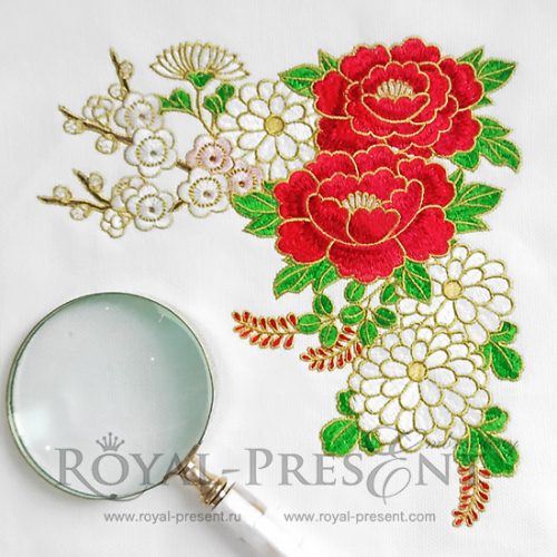 Machine Embroidery Design Peonies and chrysanthemums Machine Embroidery Design Peonies and chrysanthemums