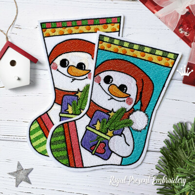 Christmas stocking with Snowman for Cutlery embroidery design - 2 sizes Christmas stocking with Snowman for Cutlery embroidery design - 2 sizes