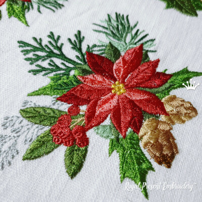 Winter Bouquet with Poinsettias Machine Embroidery Design - 3 sizes Winter Bouquet with Poinsettias Machine Embroidery Design - 3 sizes