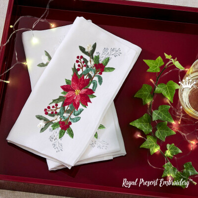 Christmas Poinsettias border Machine Embroidery Design - 5 sizes Christmas Poinsettias border Machine Embroidery Design - 5 sizes