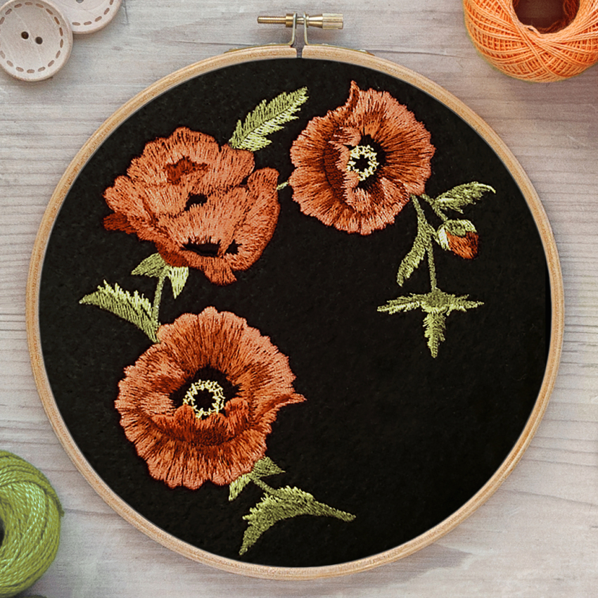 Poppies Wreath Machine Embroidery Design