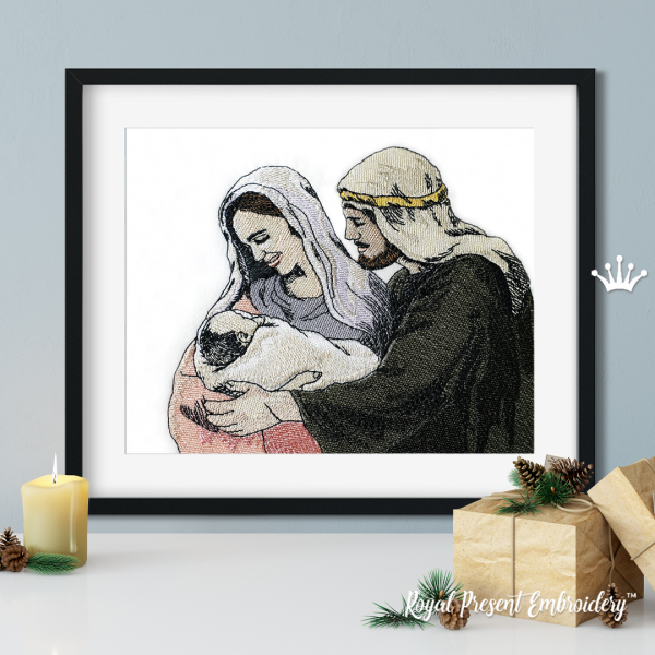 Christmas nativity scene of Joseph and Mary Machine Embroidery Design