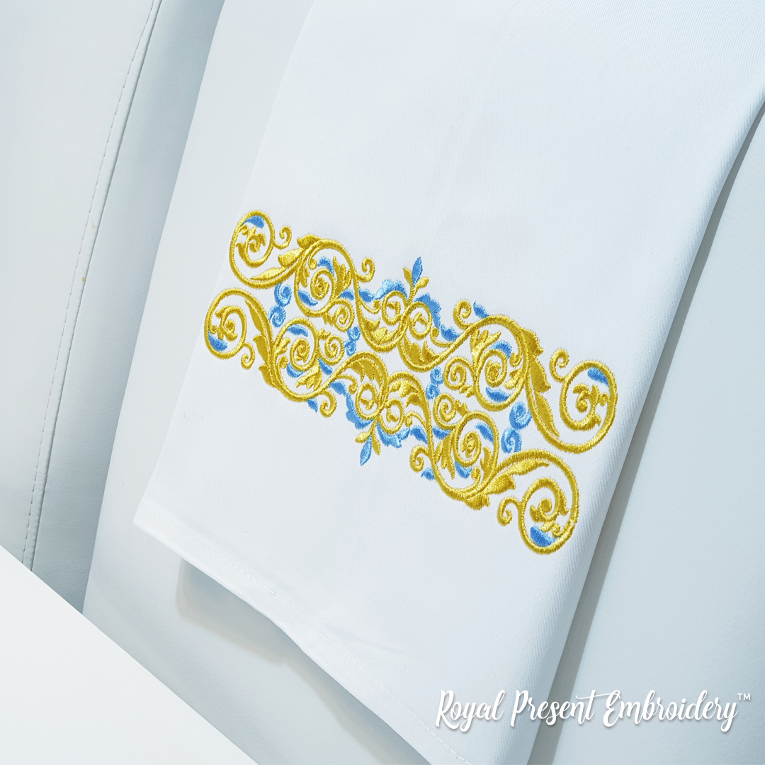 Border Gold and blue Machine Embroidery Design - 5 sizes
